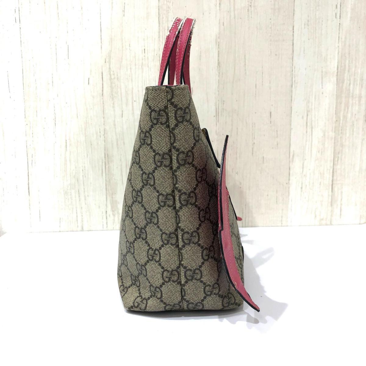 世界的に高評価なショップ GUCCI グッチ GGスプリーム チルドレンズ キッズ ハンド ミニ トート バッグ PVCレザー ベージュ系　ピンク 525522