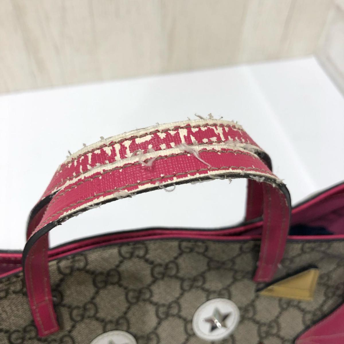 世界的に高評価なショップ GUCCI グッチ GGスプリーム チルドレンズ キッズ ハンド ミニ トート バッグ PVCレザー ベージュ系　ピンク 525522