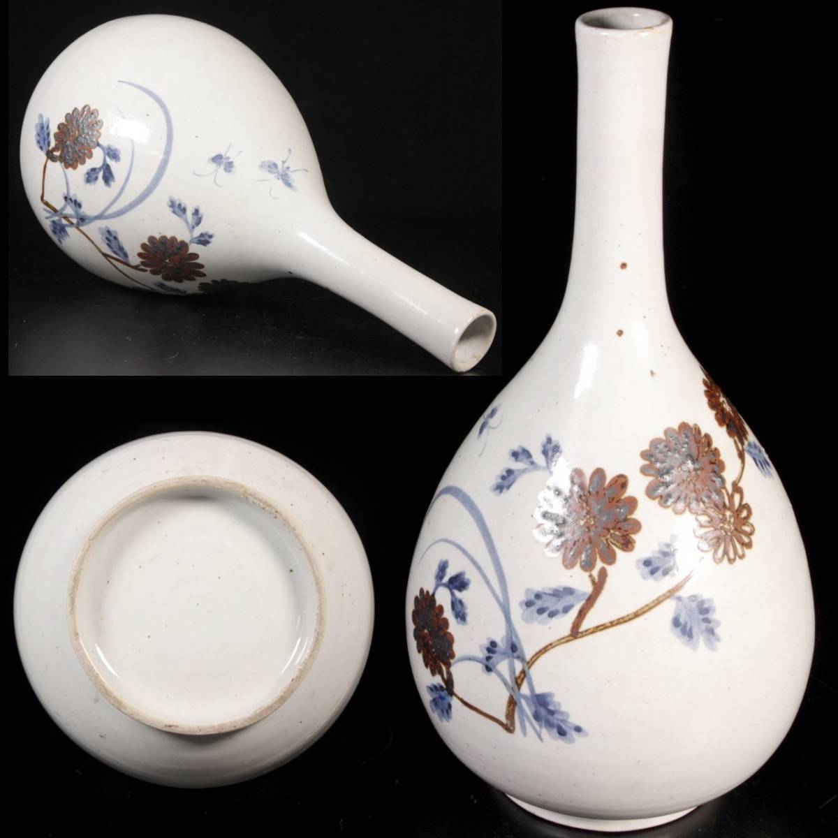 韓国美術 李朝時代 白磁 染付 青花 寿字文 花卉文 瓢箪瓶