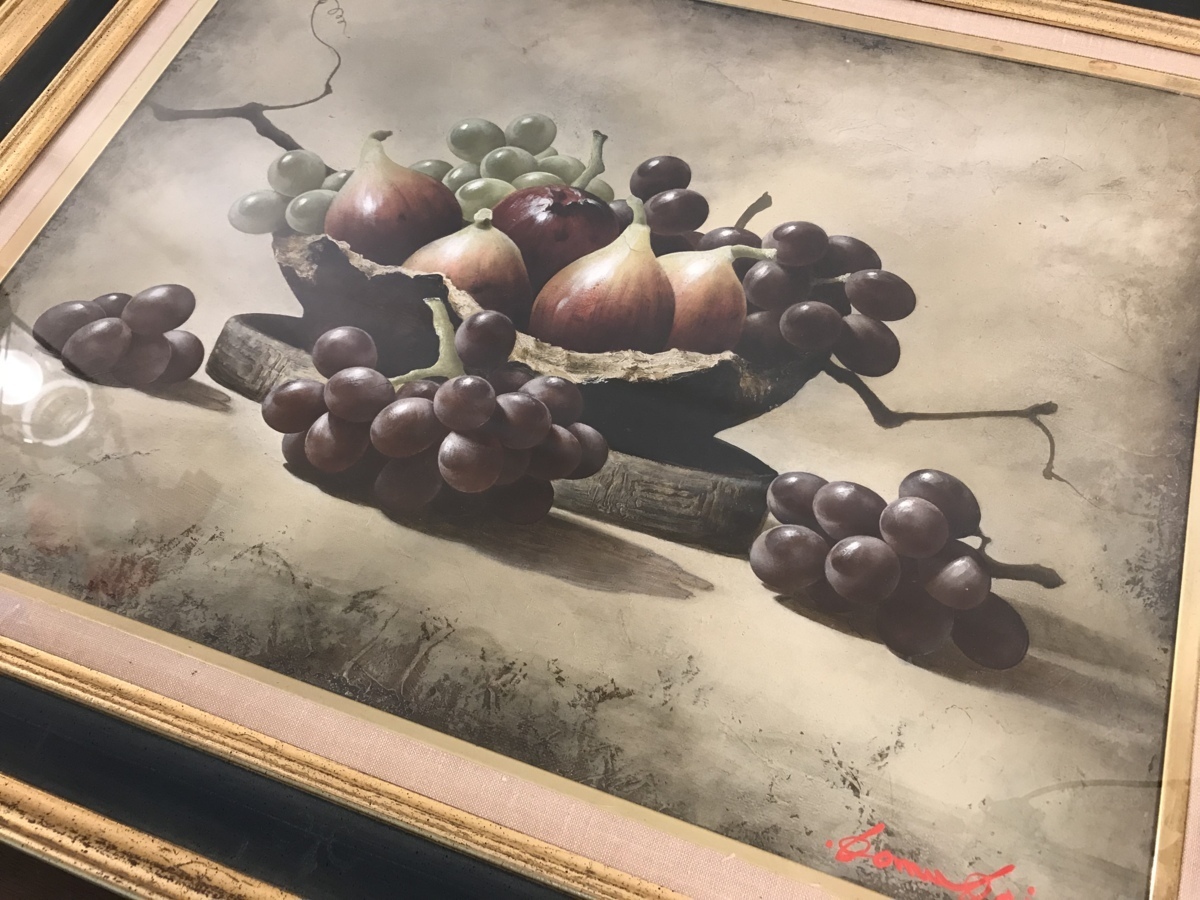 絵画 ブドウ 油絵 □送料無料□小向貢嗣 静物 額 フルーツ 絵 葡萄 小 