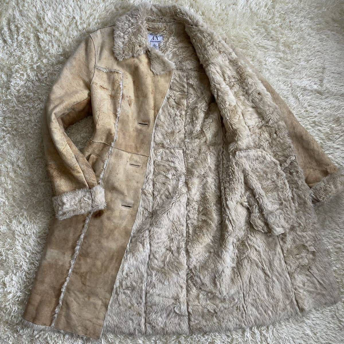 【高品質，人気】 33 最高級の逸品 アルマーニ エクスチェンジ 極暖の一着 ARMANI EXCHANGE コート リアルムートン ボア レザー 本革 キャメル M相当(Mサイズ)｜売買されたオークション情報、yahooの商品情報をアー Mサイズ