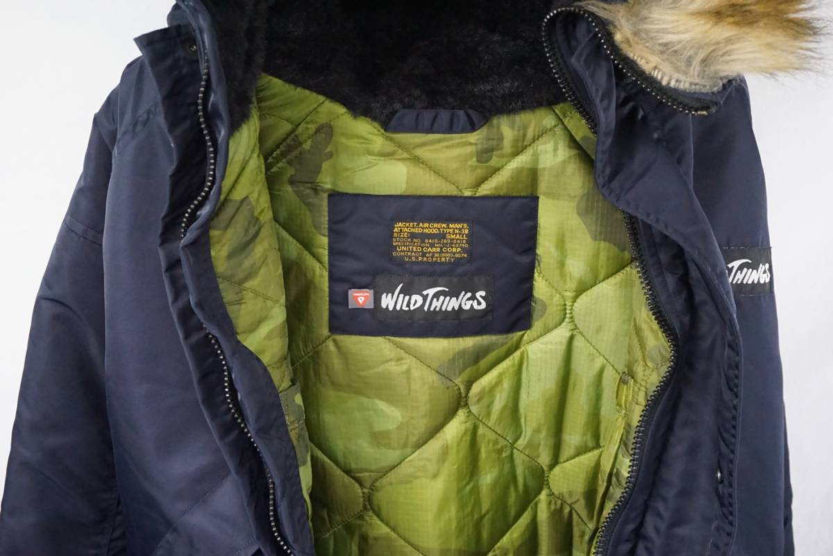 PRIMALOFT|WILDTHINGS FALL WINTER プリマロフト リバーキルト アメリカ製!名作JKT!WILDTHINGS(USA DW1220 PRIMALOFT プリマロフト WILDTHINGS ワイルドシングス TYPE N-3B フライトジャケット 裏迷彩柄 S ネイビー