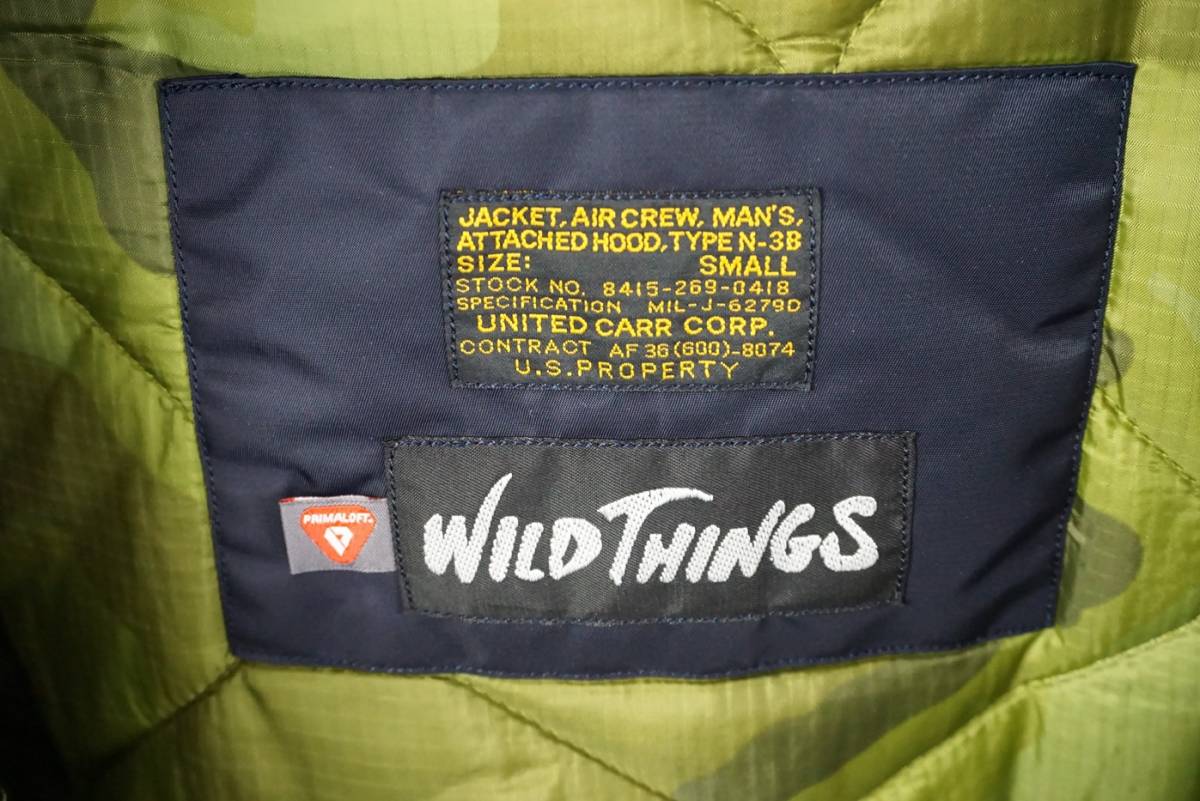 PRIMALOFT|WILDTHINGS FALL WINTER プリマロフト リバーキルト アメリカ製!名作JKT!WILDTHINGS(USA DW1220 PRIMALOFT プリマロフト WILDTHINGS ワイルドシングス TYPE N-3B フライトジャケット 裏迷彩柄 S ネイビー