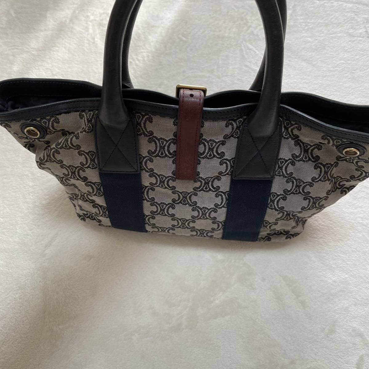 CELINE セリーヌ デニム キャンバス 総柄 ハンドバッグ トリオンフ 
