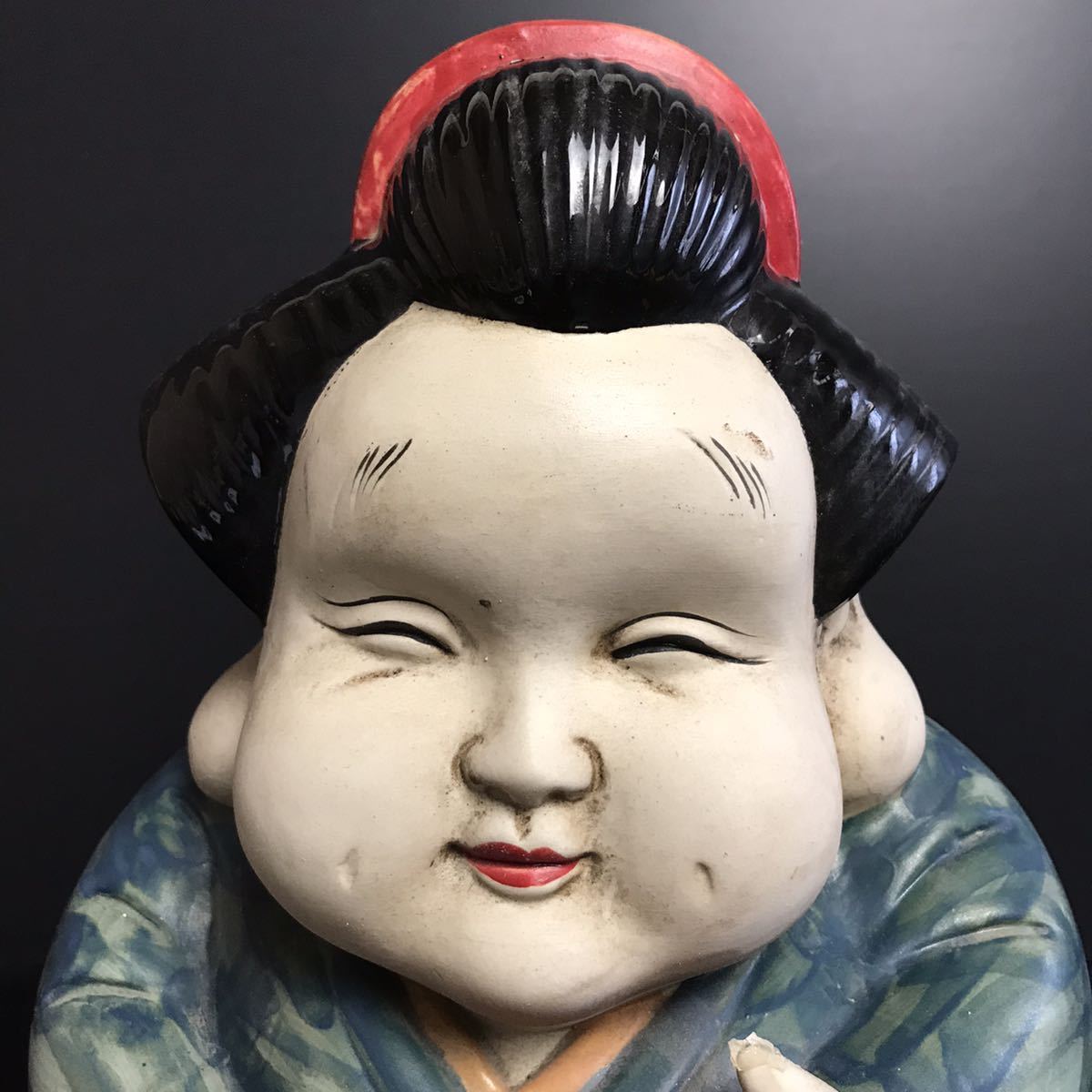 BY253] 古いお福さん お多福 陶器 高さ35cm 陶器 お多福 置物 縁起物 