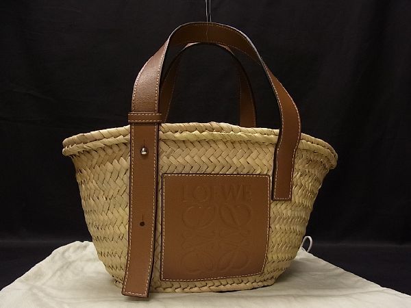 1円 □極美品□ LOEWE ロエベ アナグラム ラフィア×レザー トート