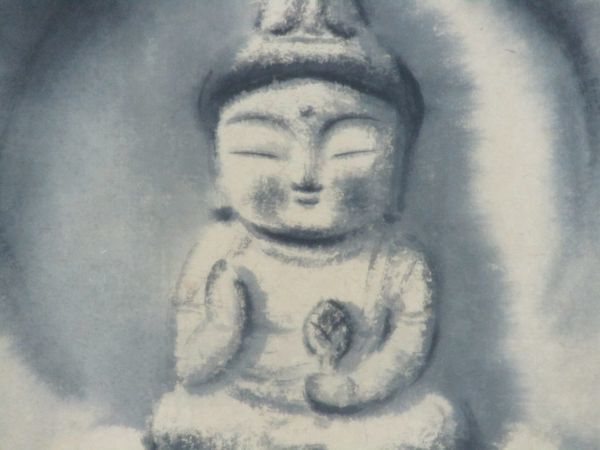 真作」人気水墨画家 穐月 明 「野の仏」 2号 墨彩 共シール 心癒さ