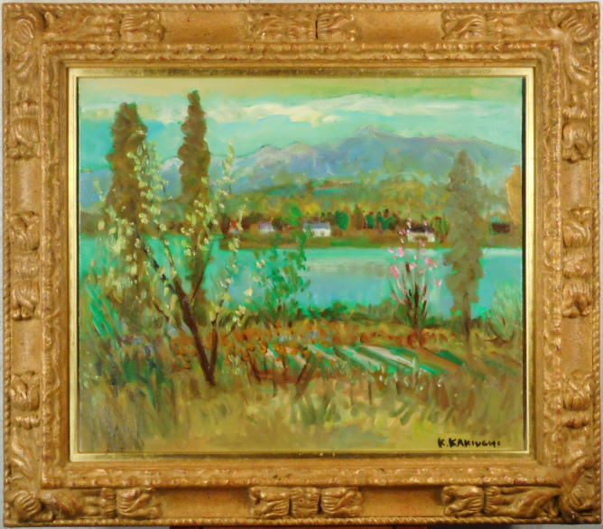 1円～垣内カツアキ ダム湖畔春景 (自然、風景画)｜売買された 
