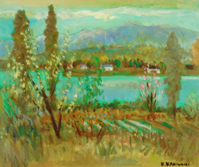 1円～垣内カツアキ ダム湖畔春景 (自然、風景画)｜売買された 