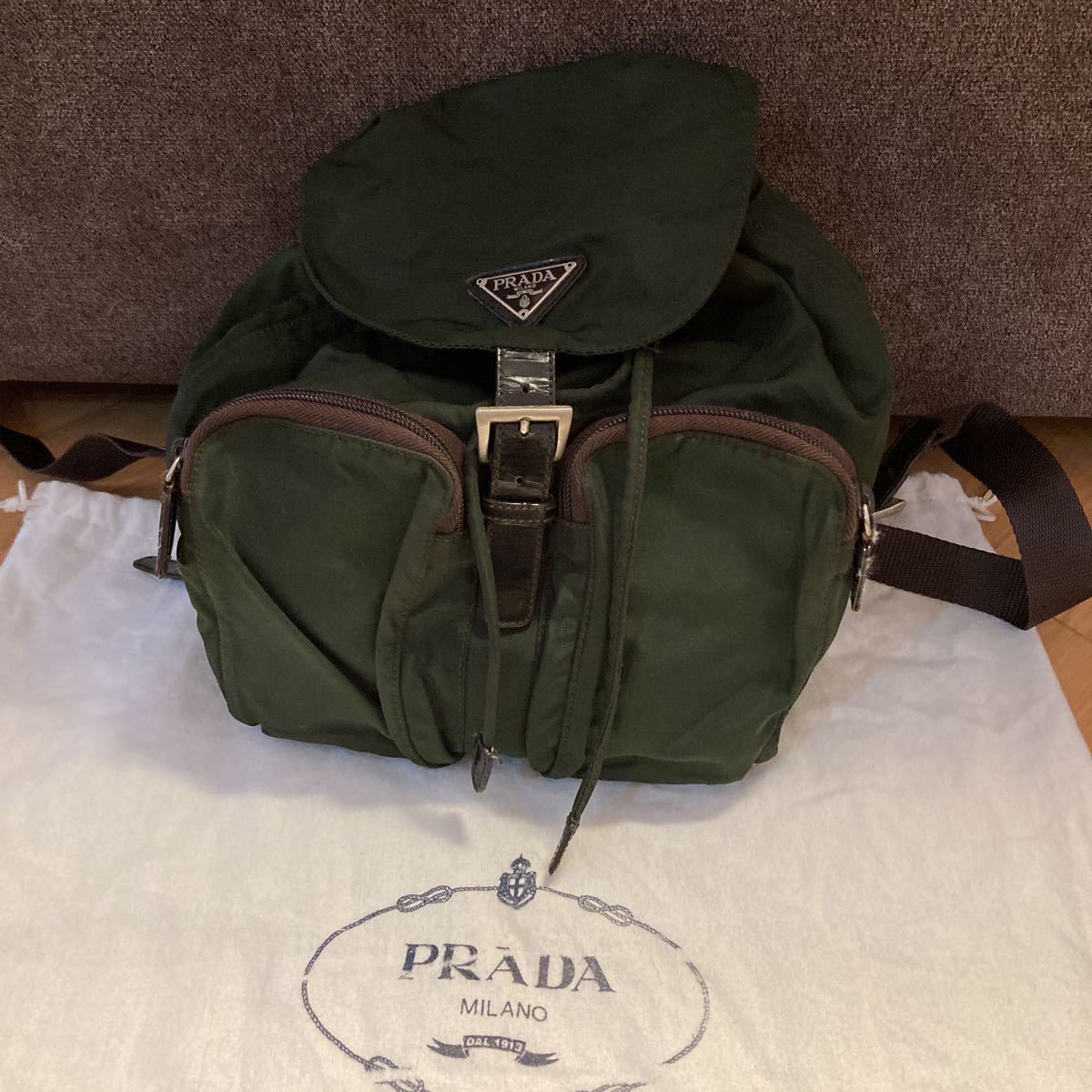 PRADA プラダ テスートナイロン×レザー 巾着型 シルバー金具 リュック