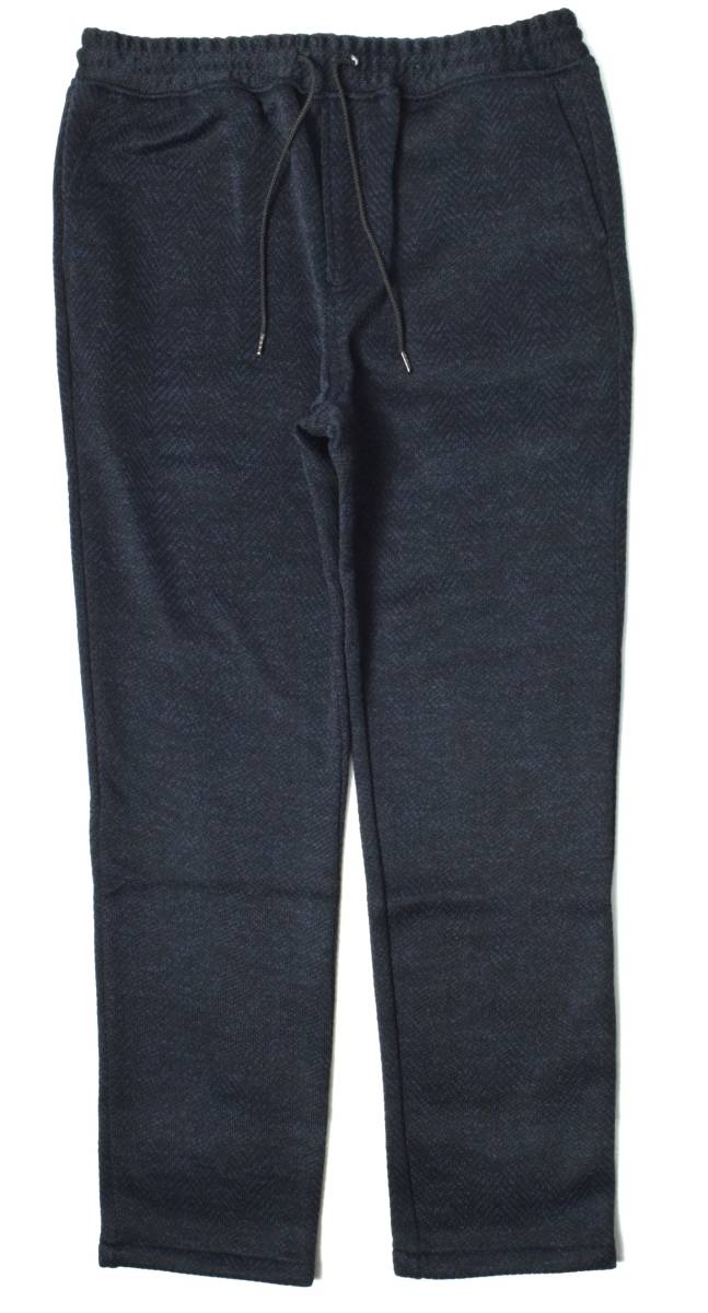 新品 a.v.v HOMME アーヴェヴェ ヘリンボーン ジャガード テーパード イージーパンツ XXL 裏起毛 ストレッチ ネイビー