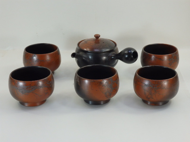 T-915◇梅山造 常滑焼 茶器 6点セット 煎茶道具 急須・湯呑／煎茶碗 5