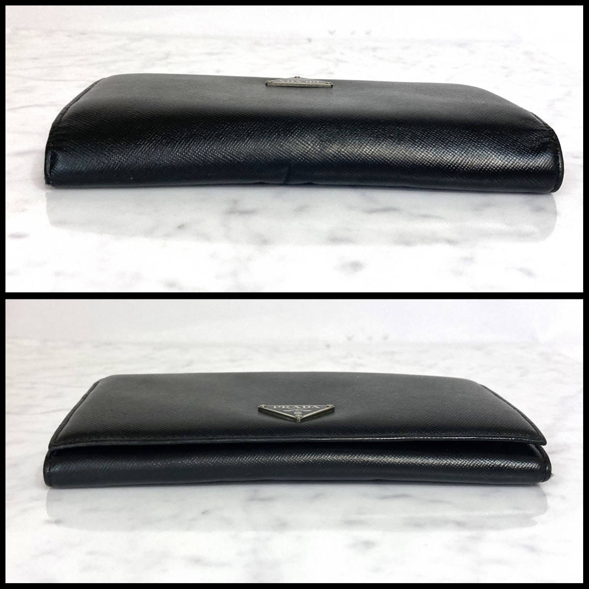 PRADA プラダ 二つ折り長財布 サフィアーノ レザー NERO M608A 三角 