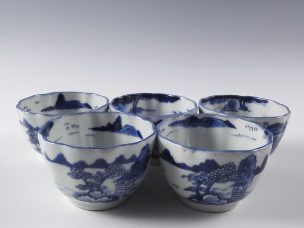 古伊万里 - 色絵 平鉢皿 楼閣山水文 48kw122 □匠□古伊万里 染付