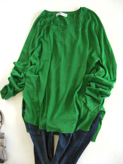ザラ ZARA レーヨン グリーンニット 長袖 Lサイズ 緑 送料198円 ZARA 長袖 ザラ ラウンドネック カットソー ニット