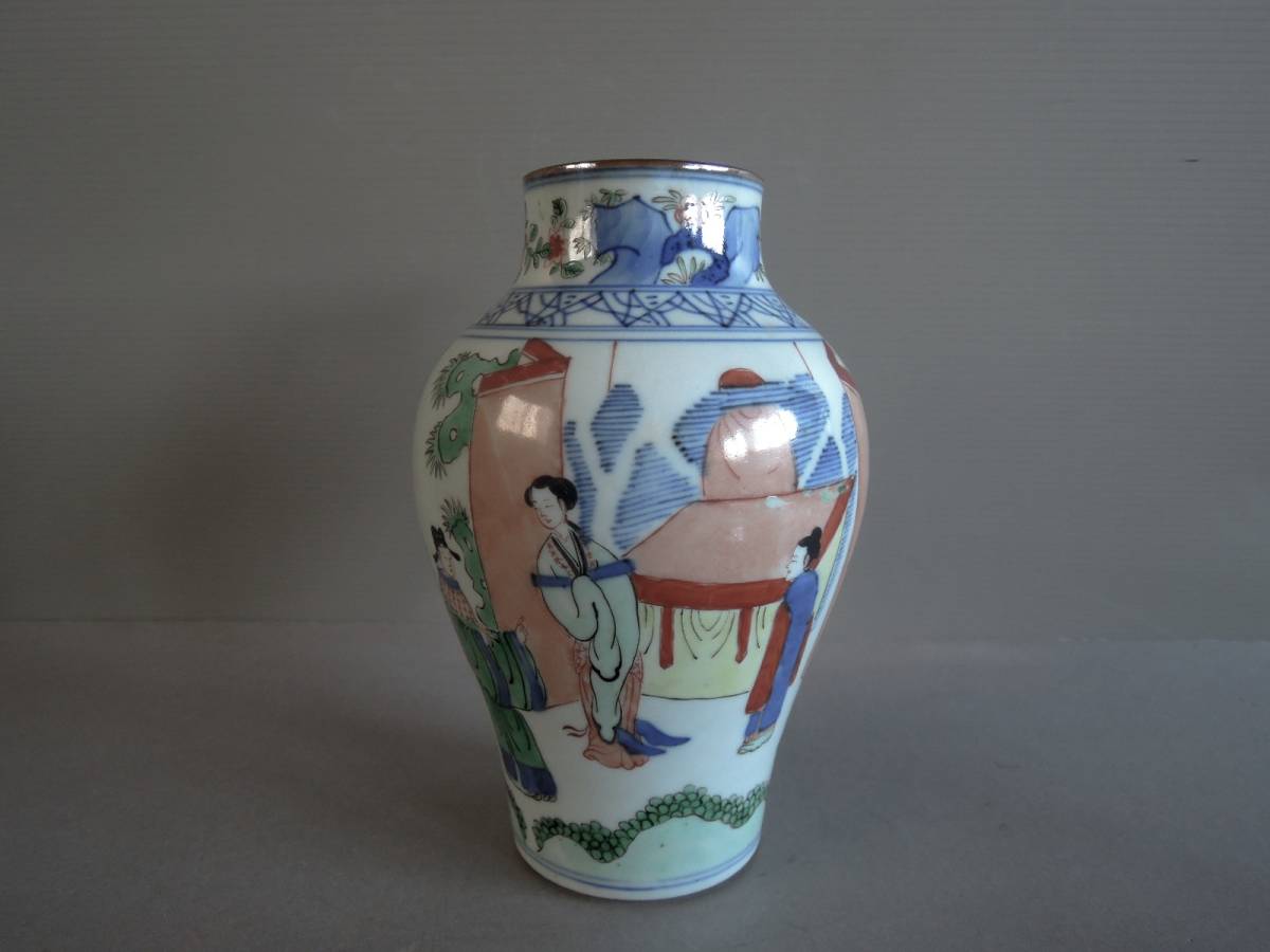 中国美術 青花 染付 人物紋 壷 高23.5cm(LC642) 中国美術 青花 染付 人物紋 壷 高23.5cm 旧家蔵出 送料無料(LC642