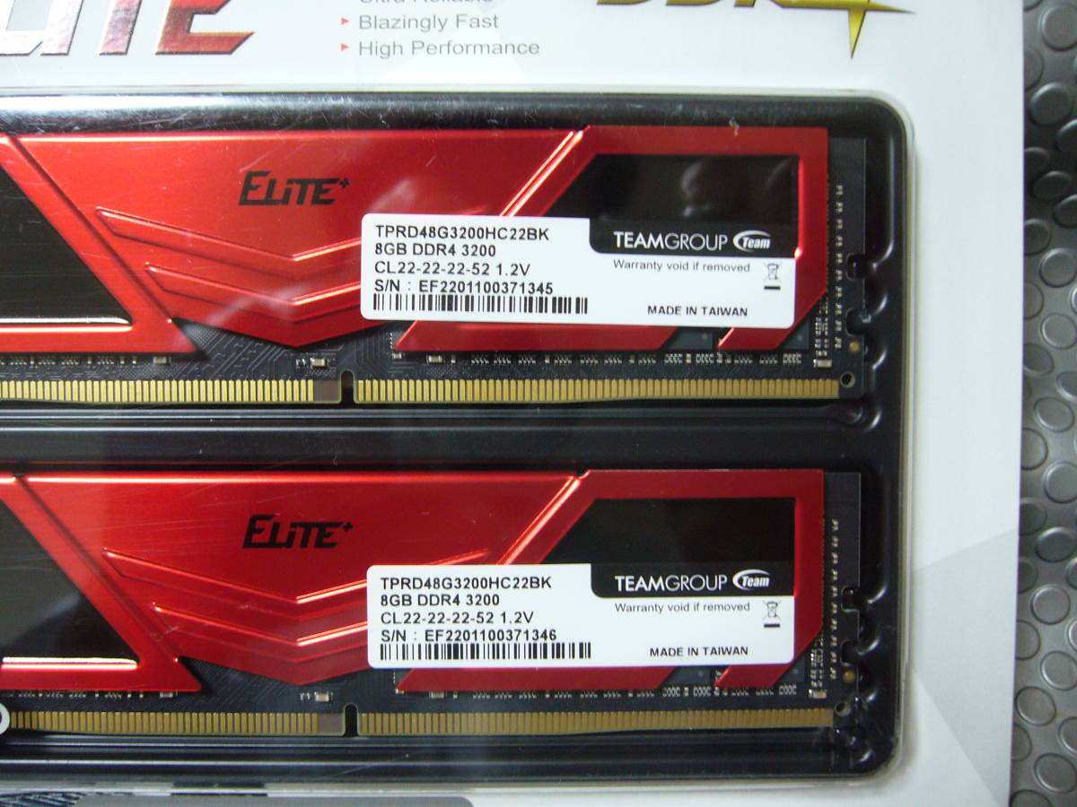 美品】Team DDR4 3200Mhz PC4-25600 8GBx2枚（16GBkit） デスクトップ 