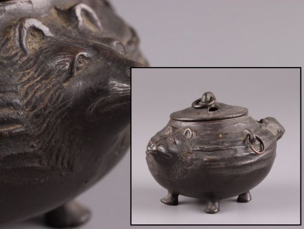 中国古玩 唐物 香炉 - 古銅造 馬 のったり 時代物 極上品 初だし