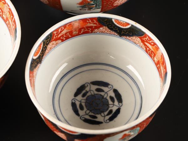 古伊万里 【流】時代 幕末期 古伊万里 赤絵三つ丼 DB458 赤絵三ツ鉢