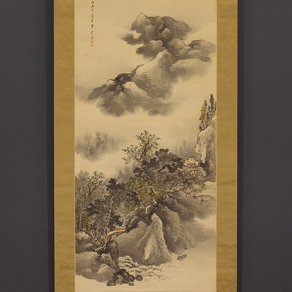 真作】□掛軸 〈小室翠雲〉夏山欲雨図 極め箱 田崎草雲師事