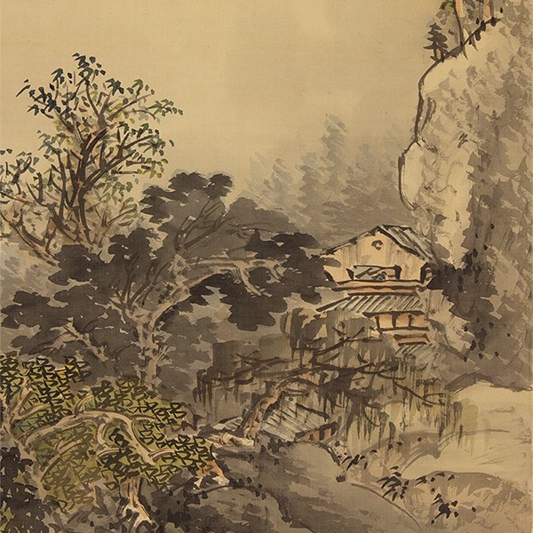 真作】□掛軸 〈小室翠雲〉夏山欲雨図 極め箱 田崎草雲師事