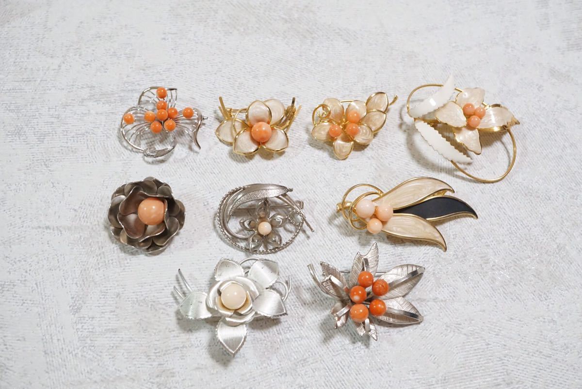 B697 本珊瑚 ヴィンテージ ブローチ 9点セット アクセサリー 天然さん