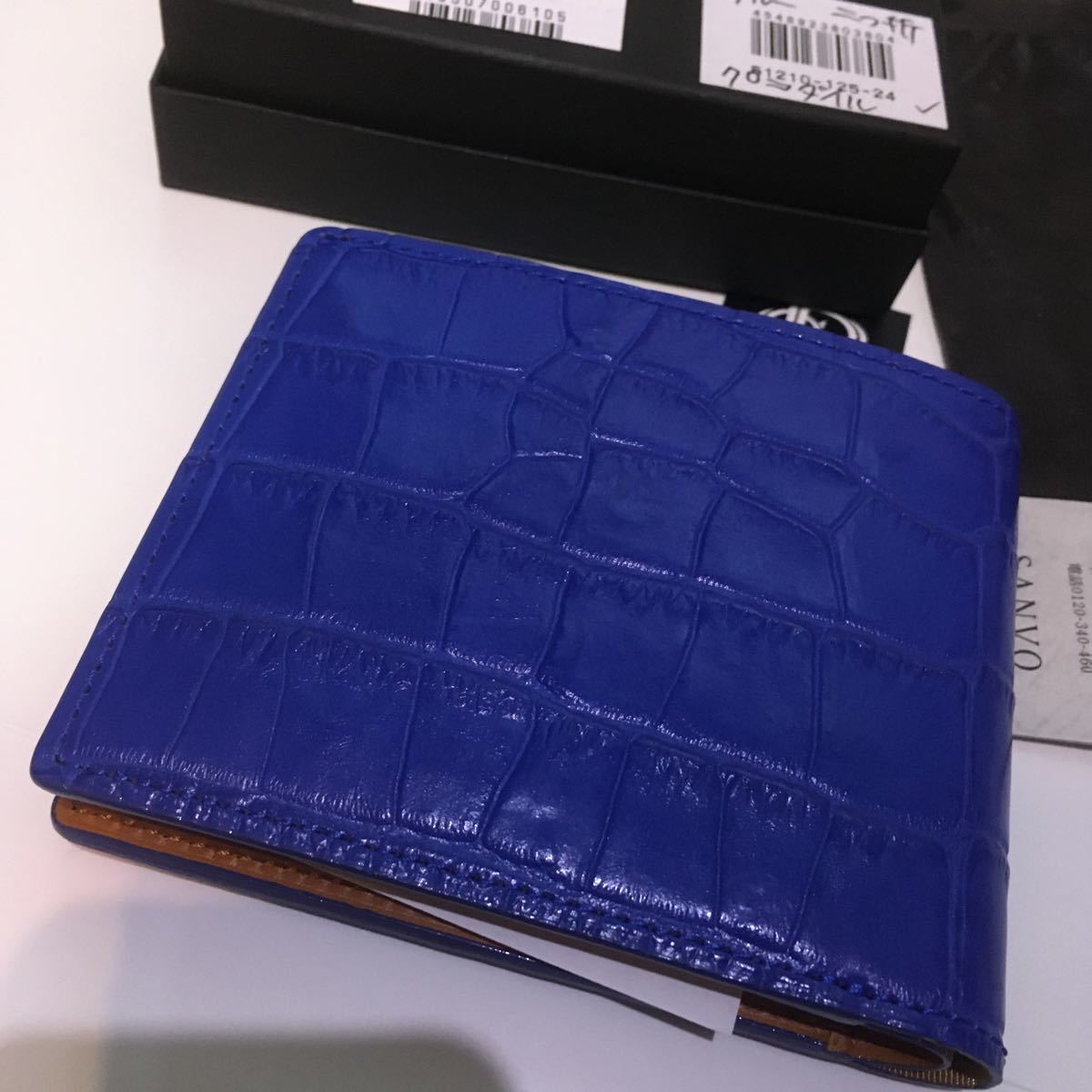LABEL BLACK CRESTBRIDGE カーディガン バイカラークレストブリッジチェックロングウォレット 日本製生地 ●新品●送料込　BLACK LABEL CRESTBRIDGE 二つ折財布 牛革 ブルー×カーキ クロコダイル柄 ブラックレーベルクレストブリッジ