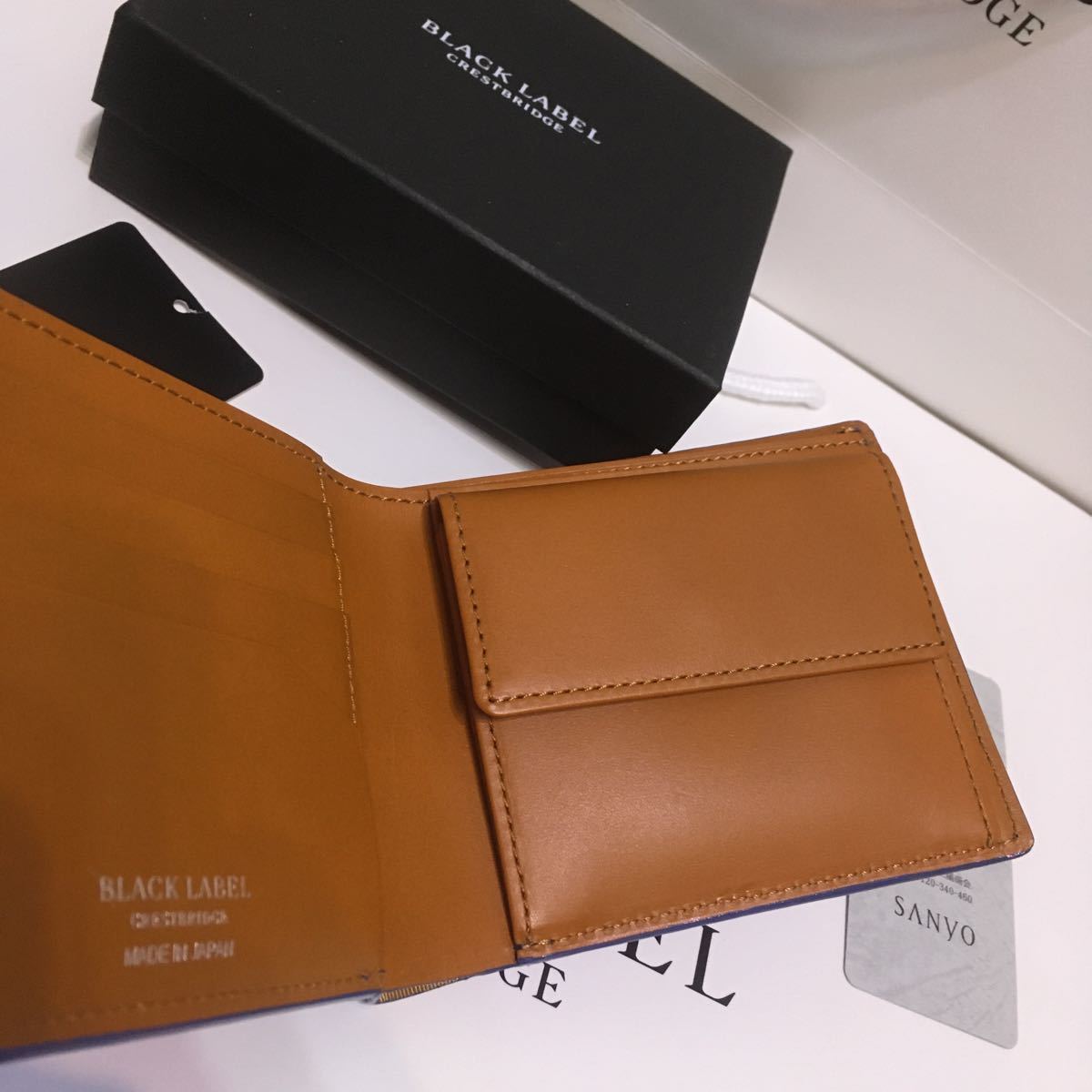 LABEL BLACK CRESTBRIDGE カーディガン バイカラークレストブリッジチェックロングウォレット 日本製生地 ●新品●送料込　BLACK LABEL CRESTBRIDGE 二つ折財布 牛革 ブルー×カーキ クロコダイル柄 ブラックレーベルクレストブリッジ