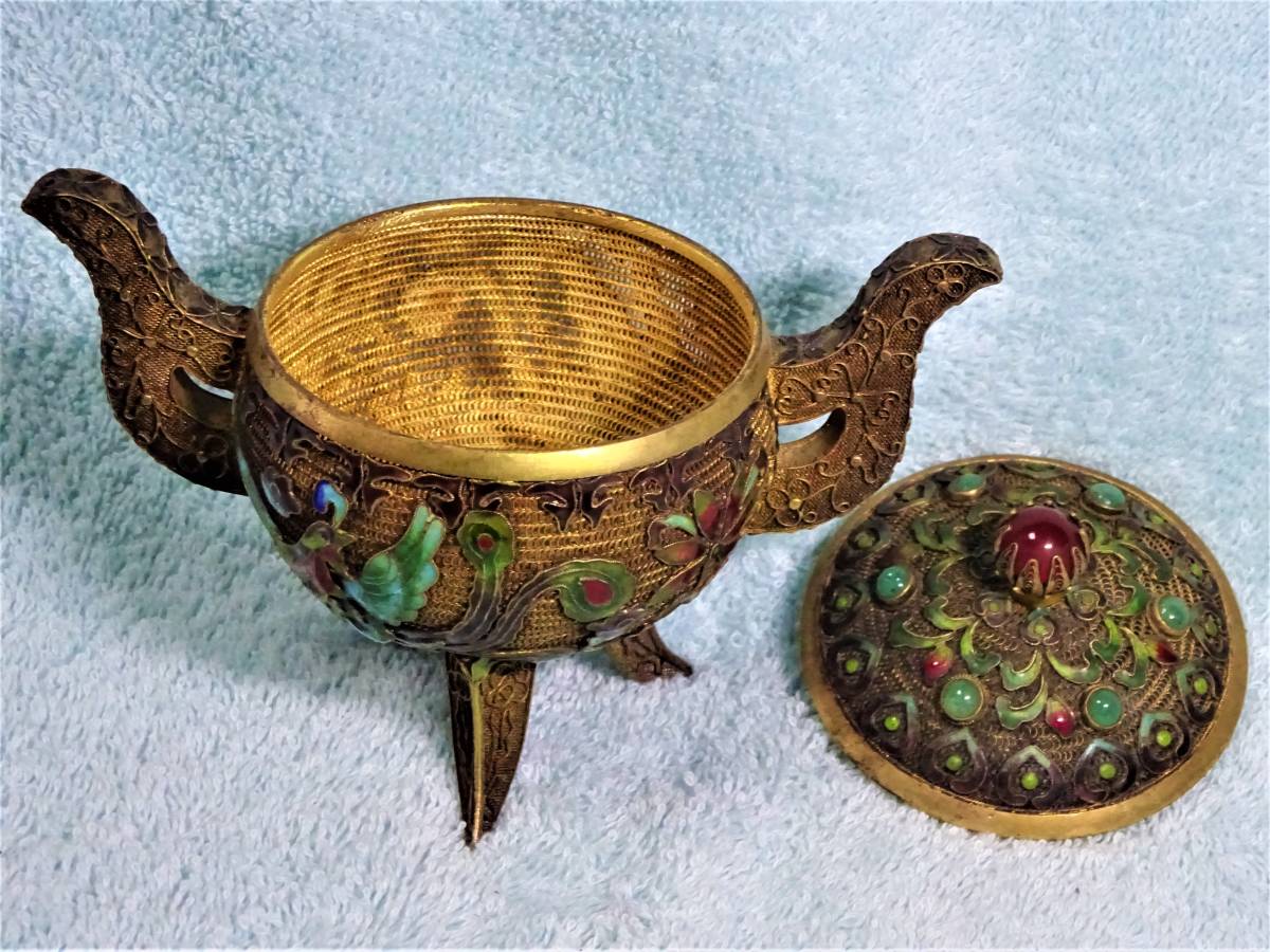 煎茶道具 三足 鼎 中国美術 香炉 公式通販 青銅器 置物 唐物 雷地紋