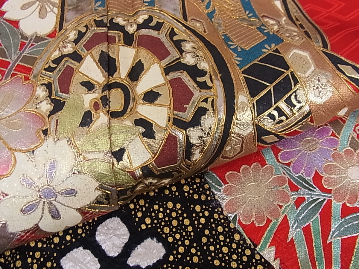 平和屋着物■豪華振袖　絞り　御所車道長花文　金銀彩　逸品bi2822 駒刺繍 平和屋着物□豪華振袖 正絹 藤花房 牡丹 DABD0729op