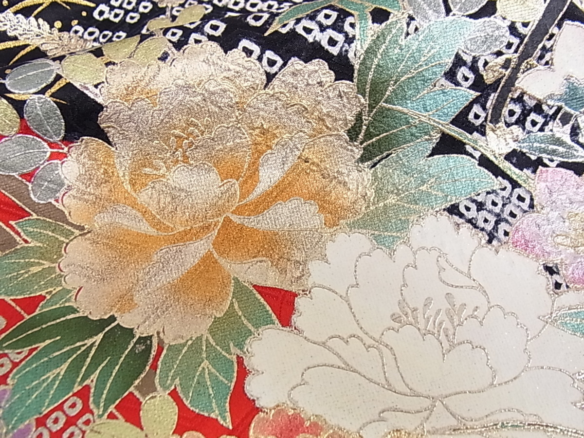 平和屋着物■豪華振袖　絞り　御所車道長花文　金銀彩　逸品bi2822 駒刺繍 平和屋着物□豪華振袖 正絹 藤花房 牡丹 DABD0729op