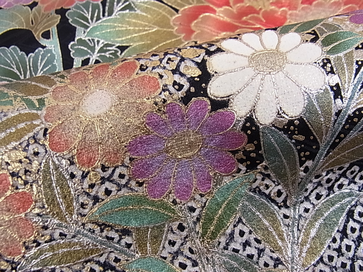 平和屋着物■豪華振袖　絞り　御所車道長花文　金銀彩　逸品bi2822 駒刺繍 平和屋着物□豪華振袖 正絹 藤花房 牡丹 DABD0729op