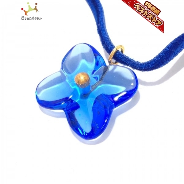 バカラ Baccarat ネックレス - クリスタルガラス×ベロア×K18YG ブルー