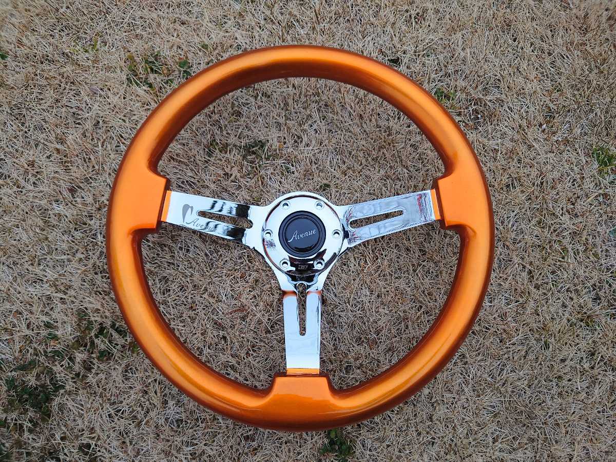 アベニュー ステアリング 350mm オレンジ クロームスポーク ハンドル 