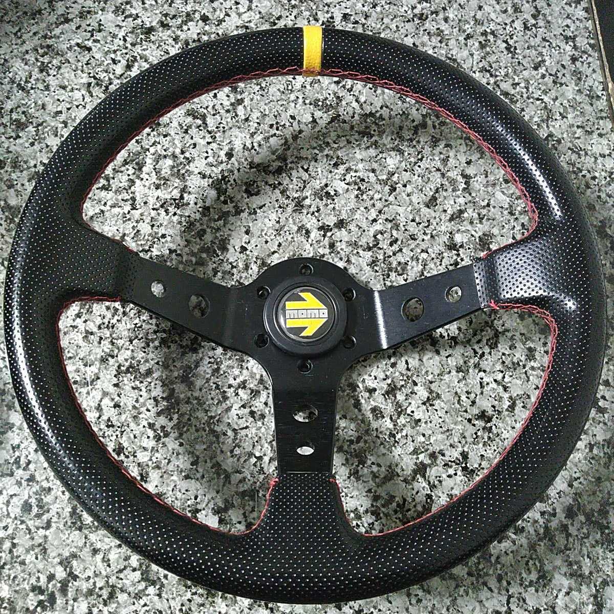 レッドステッチ ブラックパンチングレザー ハンドル ステアリング 350