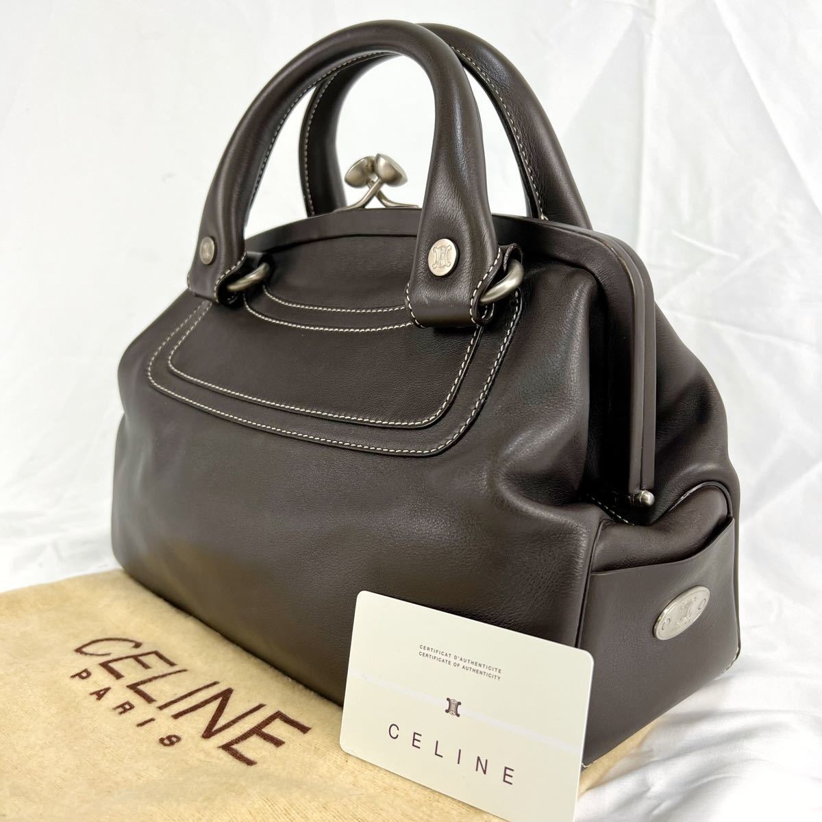 極美品 保存袋付き CELINE トリオンフ ブギーバッグ 刻印 革 ブラック 