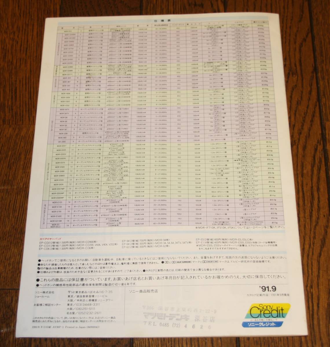 1円スタート!! 1991年9月 SONY（ソニー）／ヘッドホン総合カタログ MDR-IF710K/MDR-R10/MDR-CD3000/MDR-CD1000/MDR-E557MP 他_8