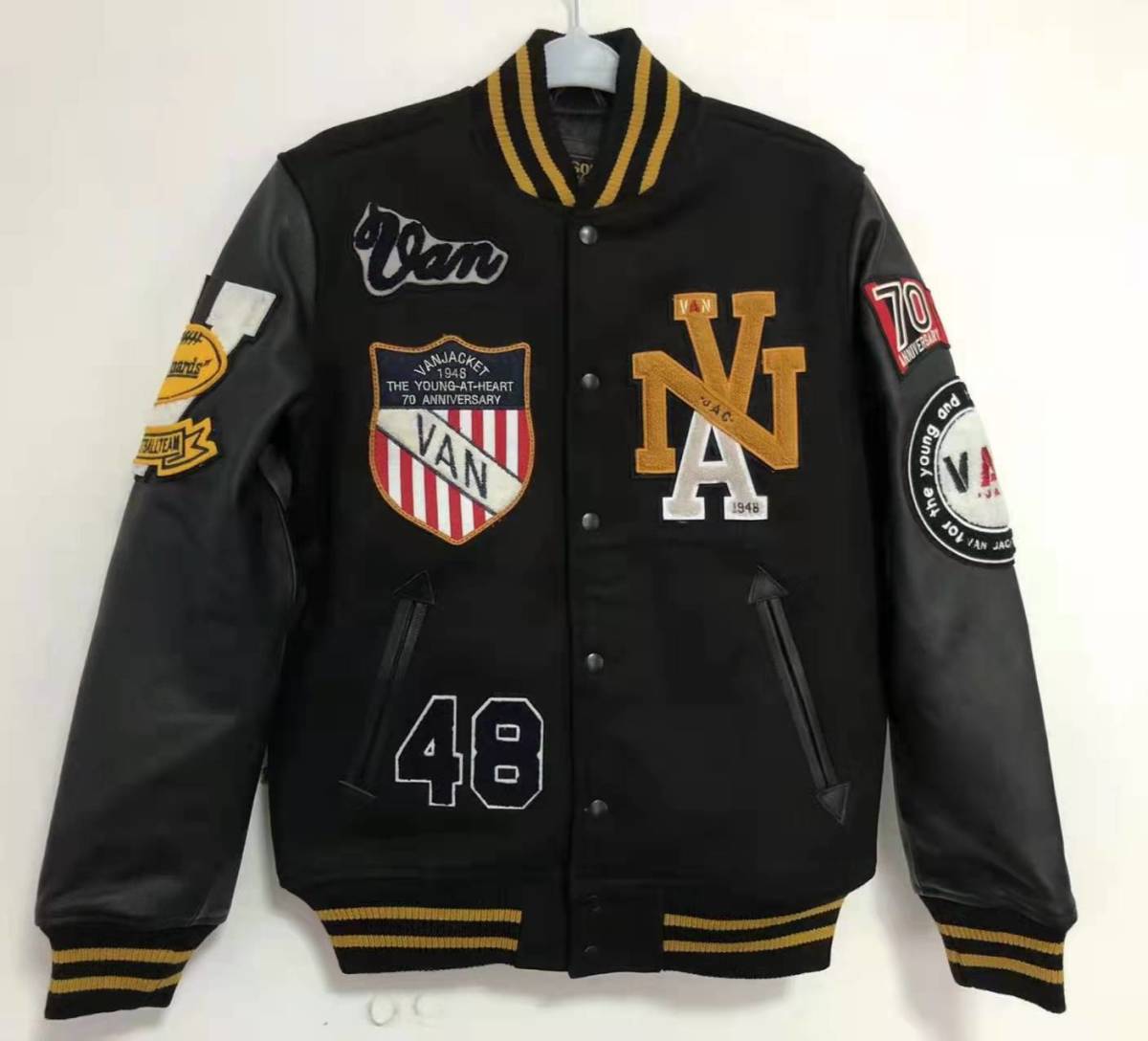 未使用 VAN JAC VANSON コラボ 袖革レザースタジャン VAN JACKET XL