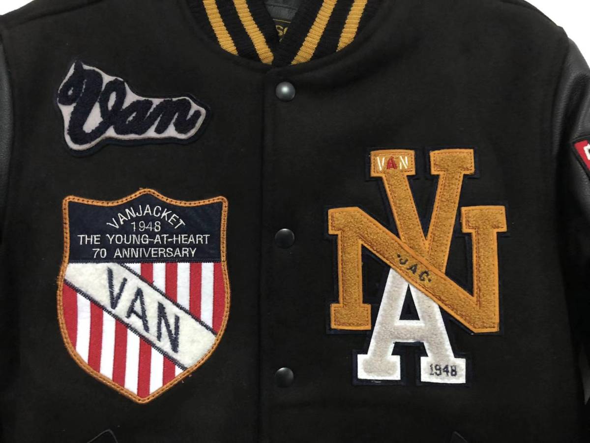 未使用 VAN JAC VANSON コラボ 袖革レザースタジャン VAN JACKET XL