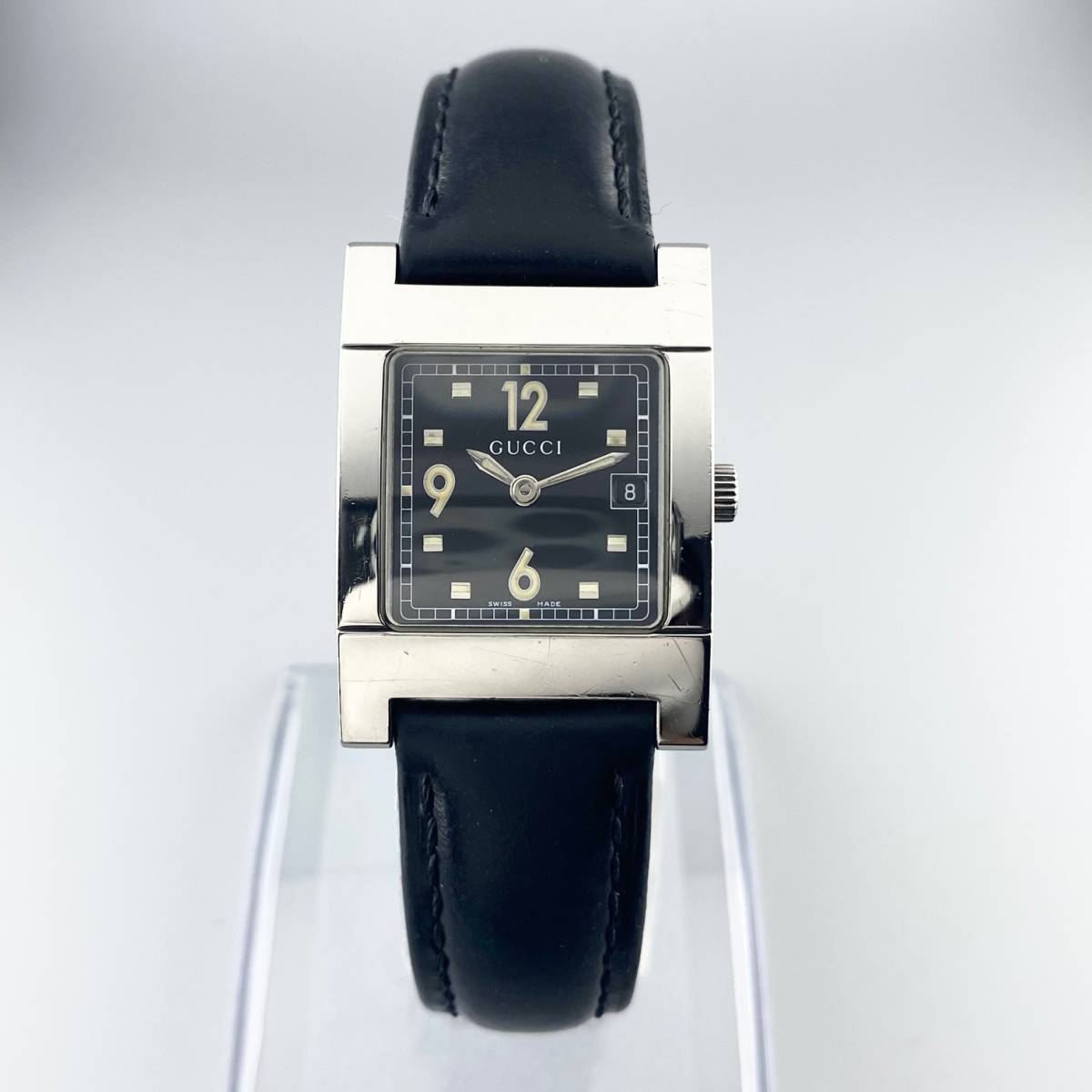 稼働】 GUCCI 7700L スクエア デイト 黒文字盤 腕時計 箱付き GUCCI