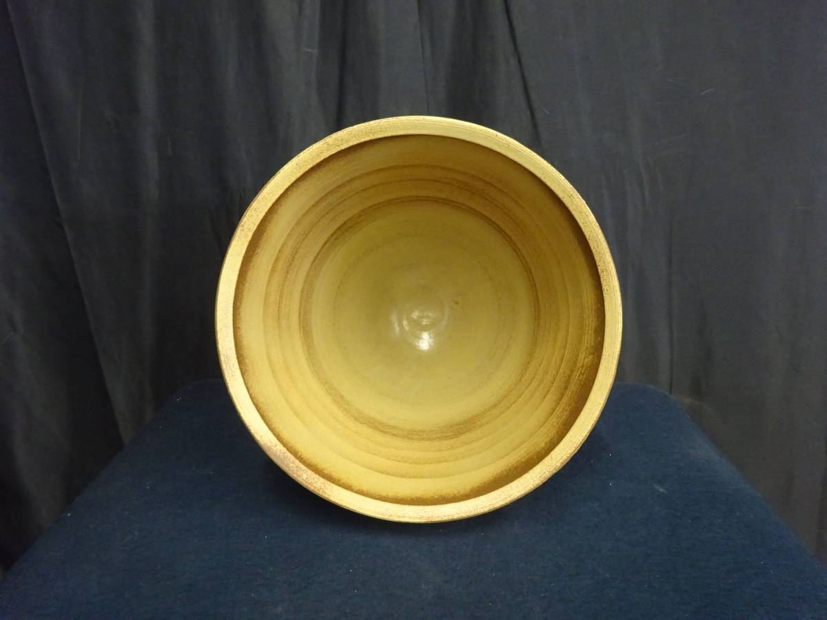 益子焼 【4 力石俊二 色絵山吹文大鉢 高29.5cm 直径32.5cm 7kg 共箱