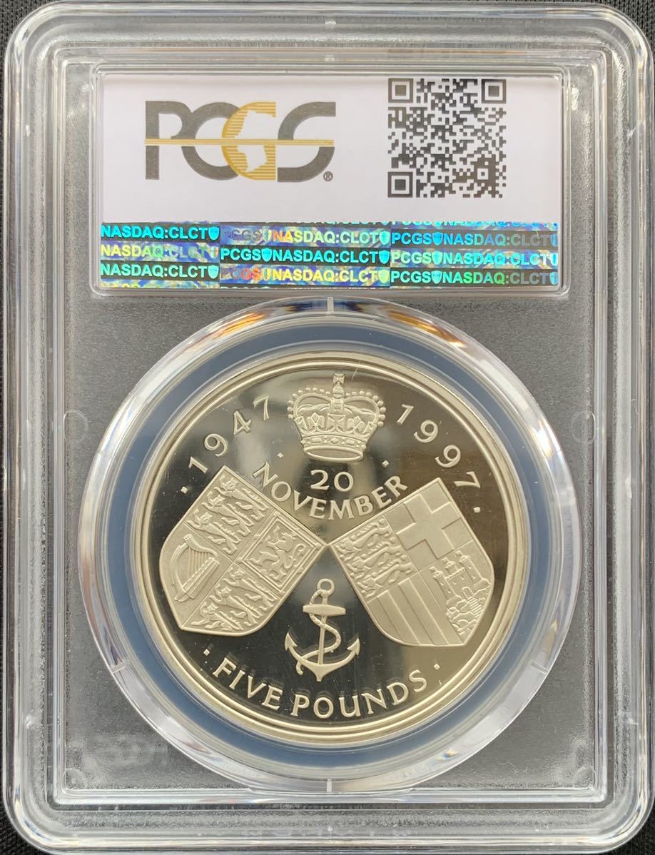 【一円スタート！英国モダン銀貨！】1997年 英国イギリス 5ポンド銀貨 PCGS鑑定 PR69ディープカメオ ゴールドウェディング記念コイン_4