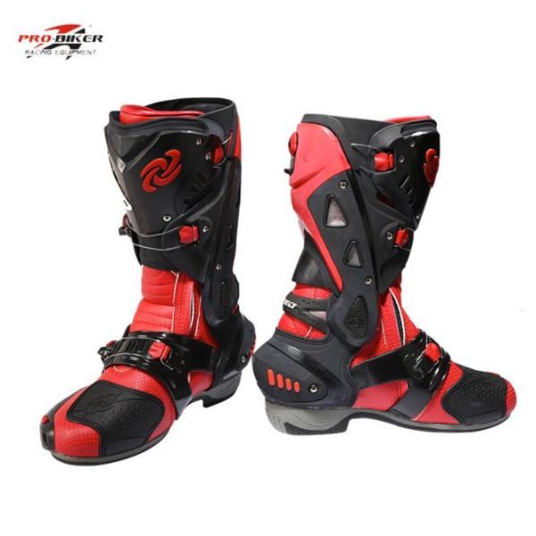 新品　メンズ 滑り止め オートバイ 保護 ブーツ レーシング シューズ 1257Y 赤色 サイズ 選択可 25-27.5cm