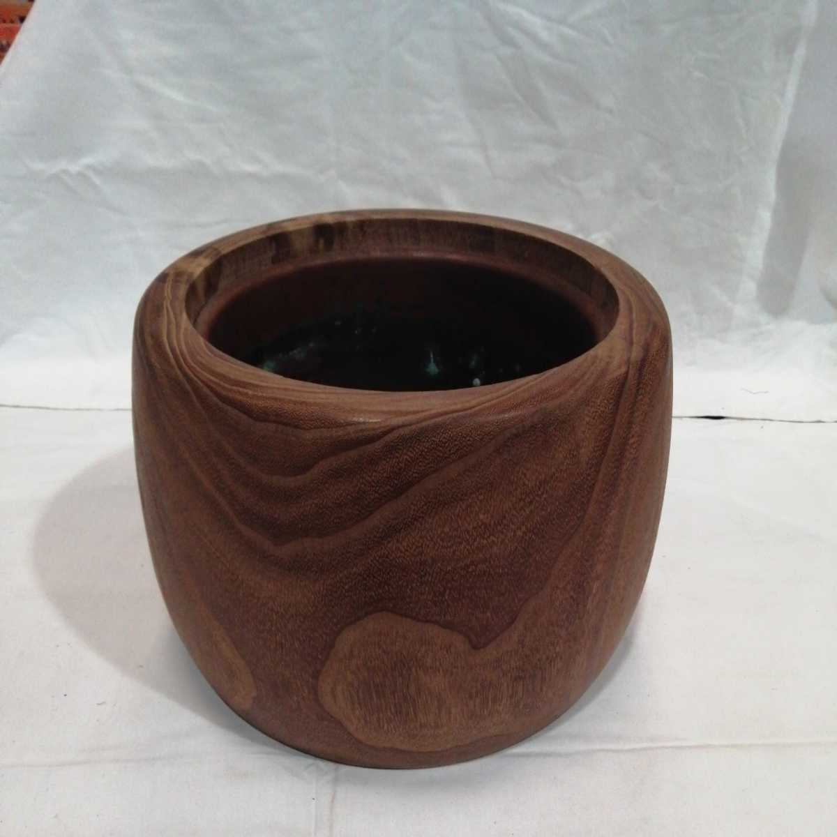 天然木 火鉢 植木鉢 茶器 園芸 庭 年輪 (約高さ20.2×口径20cm) 天然木