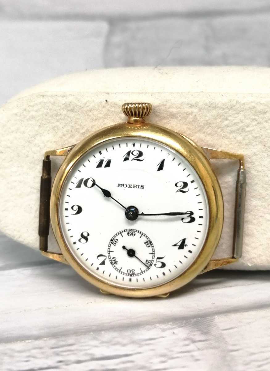 稼働品モーリス手巻きK18メンズ腕時計　希少品 MOERIS モーリス K18 手巻き腕時計 稼動品17JEWELS 金無垢 戯屋