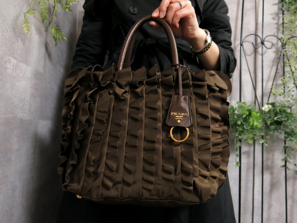 PRADA プラダ ラム革 ナイロン レザー トート バッグ 黒