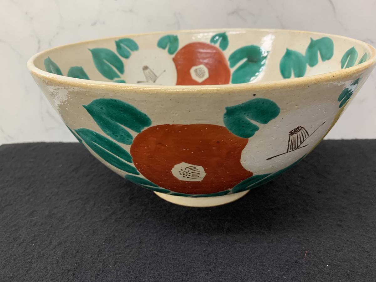 工芸品 新品未使用品 魯山人写し 色絵椿文 大鉢 森左馬尉 共箱 撰