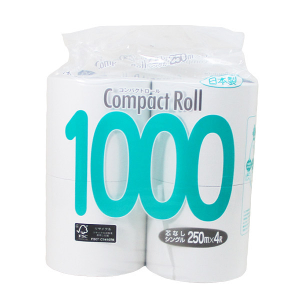 : 250m コンパクトロール1000 丸富製紙 4ロール シングル コンパクトロール ペンギン 4Rシングル ケース品 トイレットペーパー 4ロール×8パック 4ロールシングル 5倍巻き 0 250m（再生