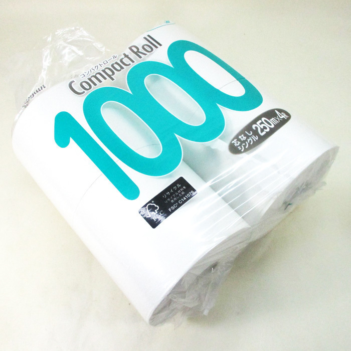 : 250m コンパクトロール1000 丸富製紙 4ロール シングル コンパクトロール ペンギン 4Rシングル ケース品 トイレットペーパー 4ロール×8パック 4ロールシングル 5倍巻き 0 250m（再生