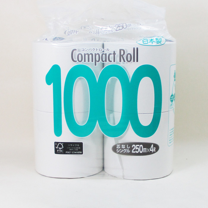 : 250m コンパクトロール1000 丸富製紙 4ロール シングル コンパクトロール ペンギン 4Rシングル ケース品 トイレットペーパー 4ロール×8パック 4ロールシングル 5倍巻き 0 250m（再生